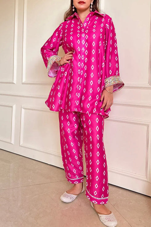 Pink Bandhni Fusion Set